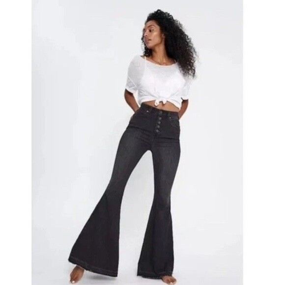 Free People We The Free Flare Bell Bottom Jeans High Rise Denim Super Flared 25 - Picture 6 of 13